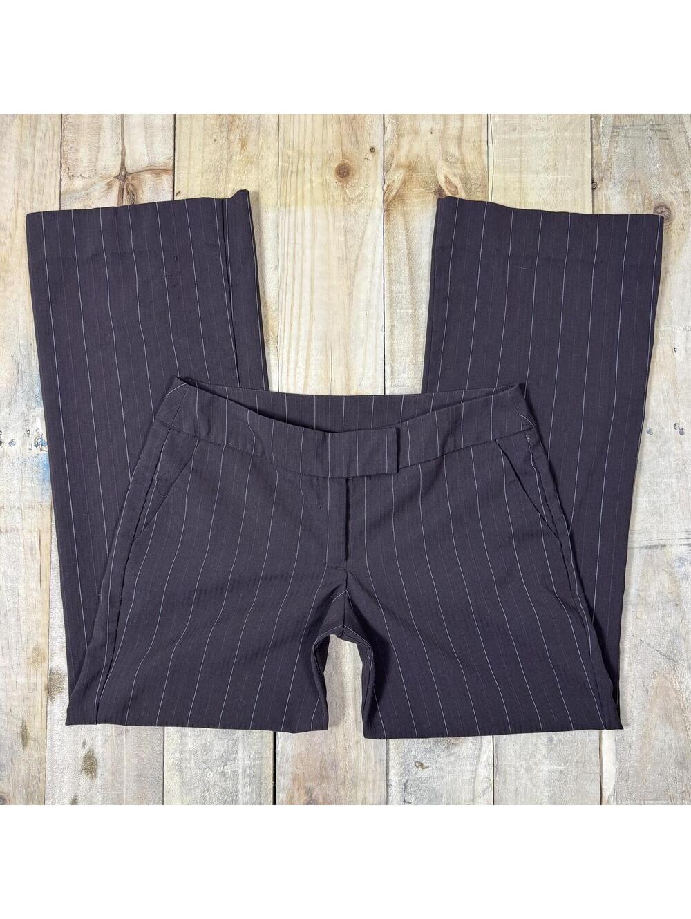 Brown pinstriped straight wide leg pants